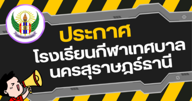 ประกาศโรงเรียนกีฬาเทศบาลนครสุราษฎร์ธานี เรื่อง ประกาศผู้ชนะการเสนอราคา ซื้อกระเป๋าสำหรับนักเรียน ตามโครงการค่าอุปกรณ์การเรียน จำนวน 2 รายการ โดยวิธีเฉพาะเจาะจง